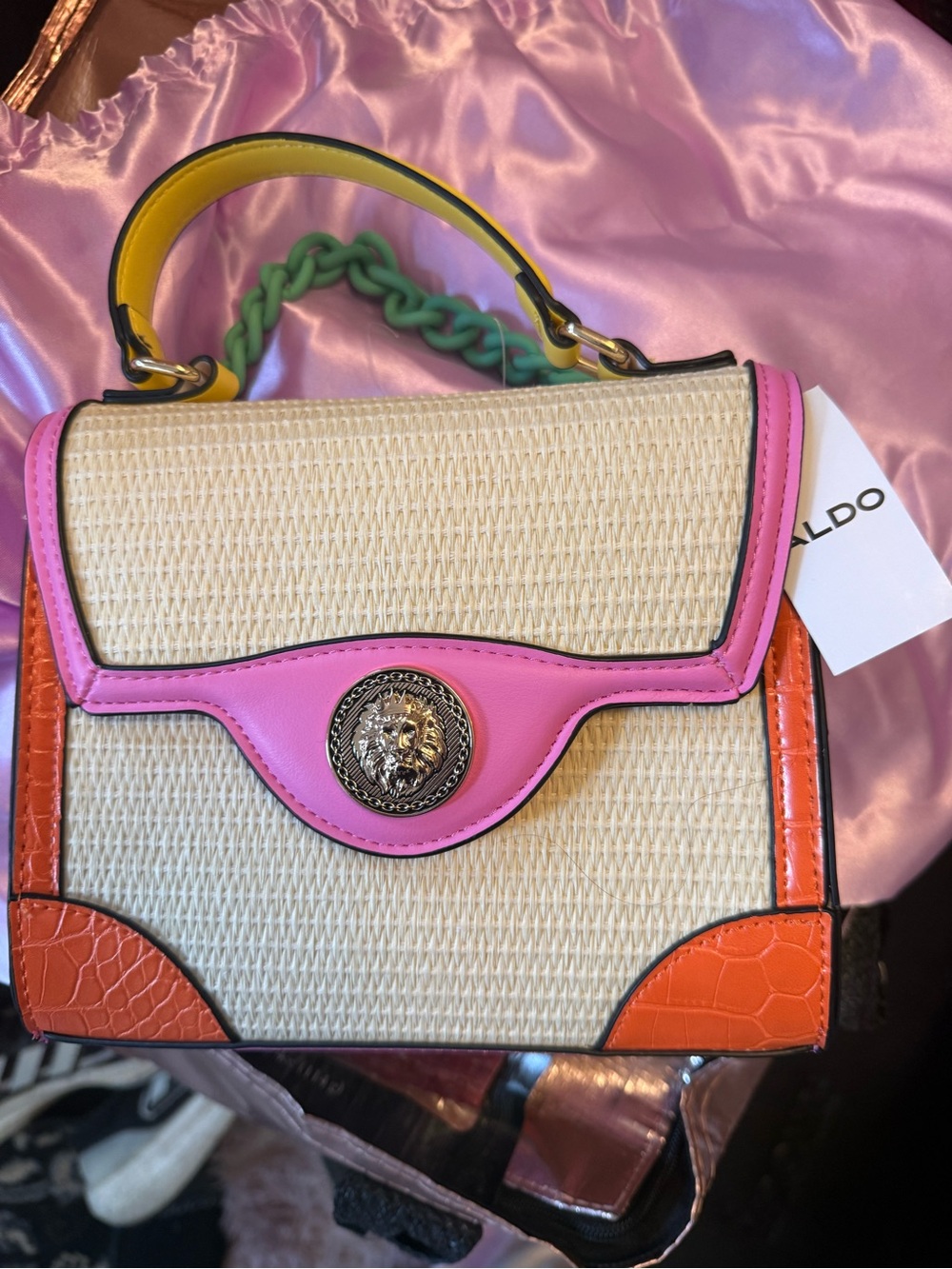 ALDO Pink, Orange & Green Woven Top-Handle Satchel